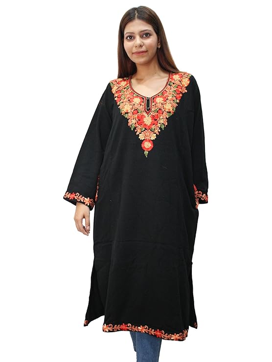 HAUTEMODA Women Woollen Kurta Phiran with Kashmiri Embroidery