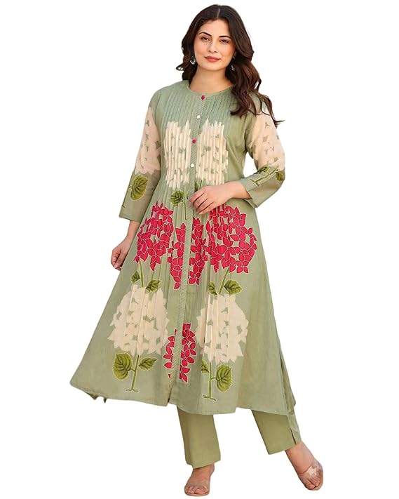 ANNI DESIGNER Women’s Ethnic Co-Ord Set | Kurta Pant Set | Kurta Palazzo Set | Stylish Cotton Suit Set for Women, Festival Co-ord