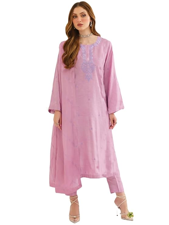 GoSriKi Women’s Rayon Viscose Embroidered Straight Pakistani Suits for Women Kurta Set