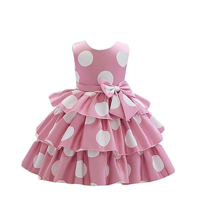 Niren Enterprise Baby-Girl’s Satin Blend A-Line Knee-Length Pink Polka DOT Frock