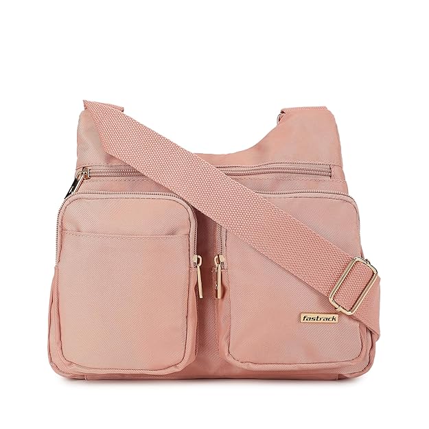 Fastrack PU Solid Sling Bag For Women | Travel Friendly Bag with Broad Adjustable Sling Strap | Ladies Purse Handbag | Slings For Casual Carry | Trendy Handbags, Peach