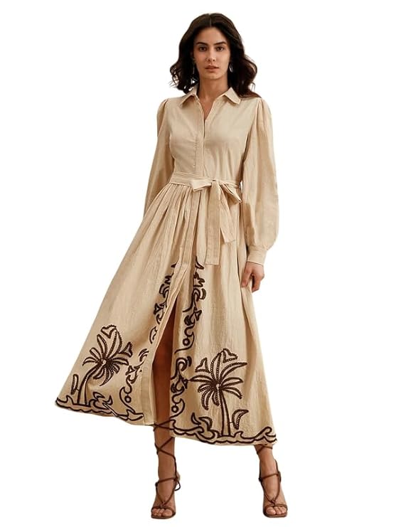 SMOWKLY Cotton Blend Women’s Casual Embroided Dress Mid-Length Maxi Dress for Woman ||Stylish Frocks for Women ||One Piece Dress for Women || Long Midi Dress for Woman || Party & Beach Wear