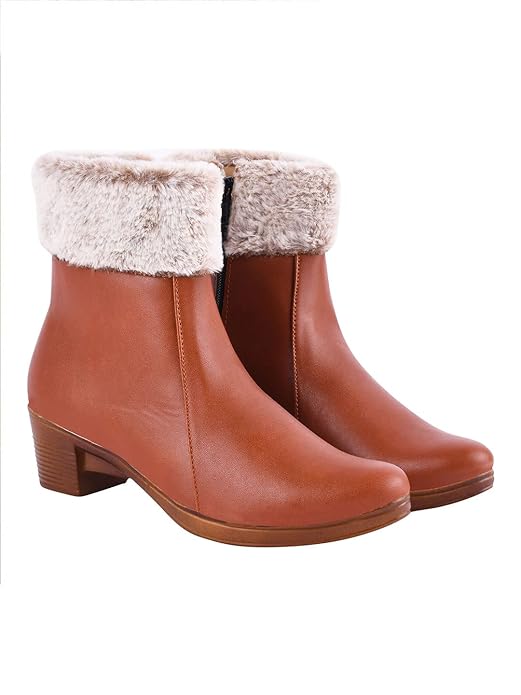Shoetopia Women’s Ankle Boots with Faux Fur Lining | Stylish Winter Block Heel Zip Closure Boots for Casual & Party Footwear