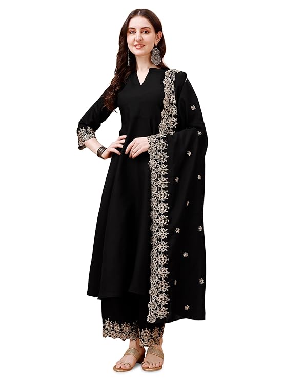 Granthva Fab Kurta Set for Women Silk Embroidered Anarkali Kurta Set for Women with Palazzos and Dupatta