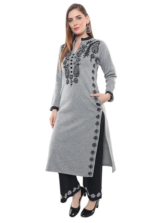 Rosary Women’s Woolen Winter Embroidered Kurta with Palazzo | Warm Ethnic Suit Set – 2 Piece Outfit
