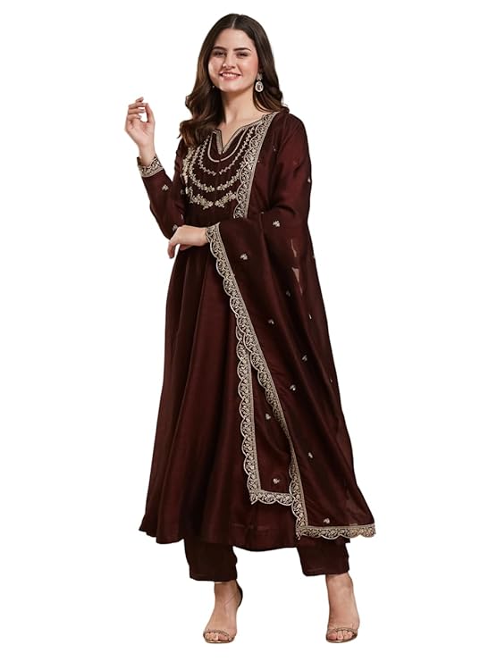 MOKOSH Women’s Silk Embroidered Anarkali Set (444)