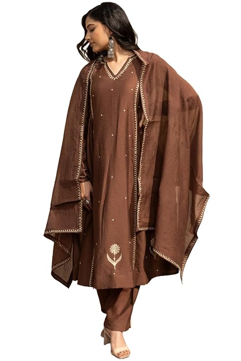 ANNI DESIGNER Women’s Rayon Viscose Straight Embroidery Kurta with Pant and Dupatta