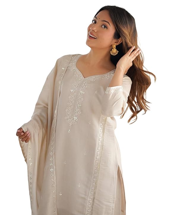 SIRIL Women’s Rayon Viscose Kurta Set | Embroidery Kurta with Pant & Dupatta