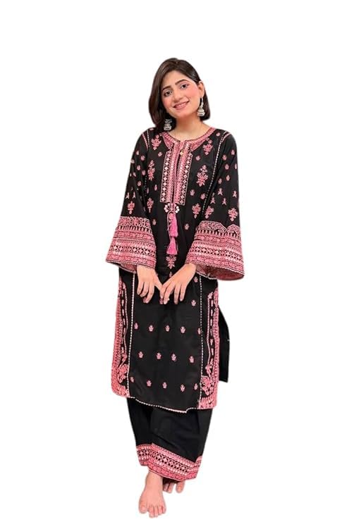 Styleaura Women Designer Kurta Palazzo Set | Embroidered Pure Natural Crepe Top with Fancy Sleeves, Farshi Palazzo & Organza Silk Dupatta