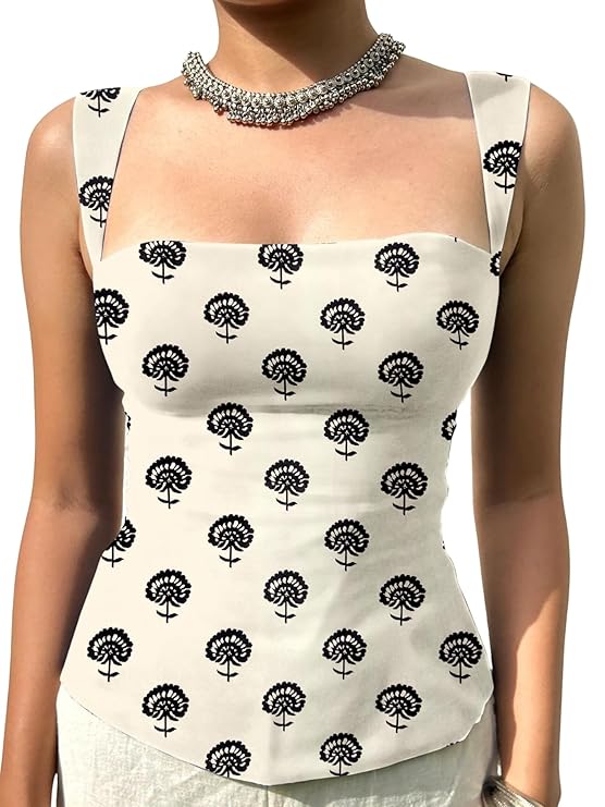 Aahwan Printed Square Neck Sleeveless Backless Short Indo-Western Ethnic Kurti Top for Women’s & Girl’s Ethnic Top for Women’s & Girl’s