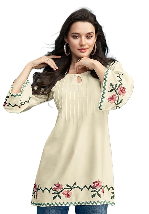 Vamika nx Women’s Heavy Rayon 3/4th Sleeve Embroidered Regular Fit Top