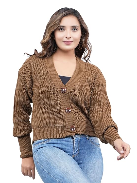 FEVERFEW Stylish Vneck Sweater | Women’s Knitted Sweater | Self Design | Casual Wool | Sweater for Ladies | Cardigans Sweater