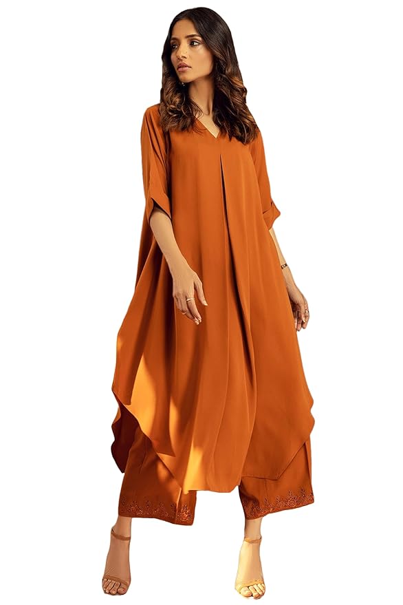 ANNI DESIGNER | Women’s Pure Cotton Rust Co-ord Set | A-Line Kurta with Pants | Ethnic Two Piece Set | Casual & Office Wear Coord Set for Women | Stylish Dress