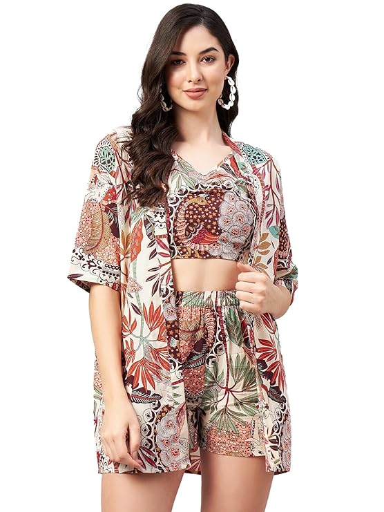 Pujia Mills Woman Stylish Co-ord Set || Trendy Korean Summer Travel Outfit || Girls Pajama Set for Beach & Holiday Look