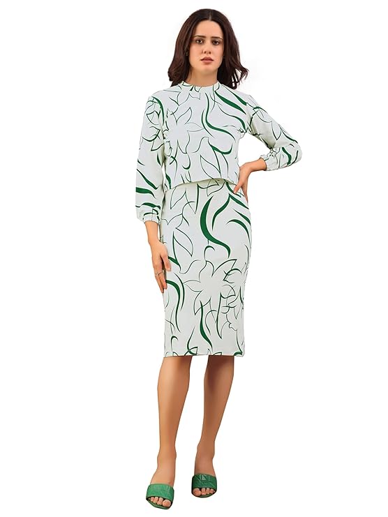 PURVAJA Women’s Puff Sleeve Midi Printed Co-Ords
