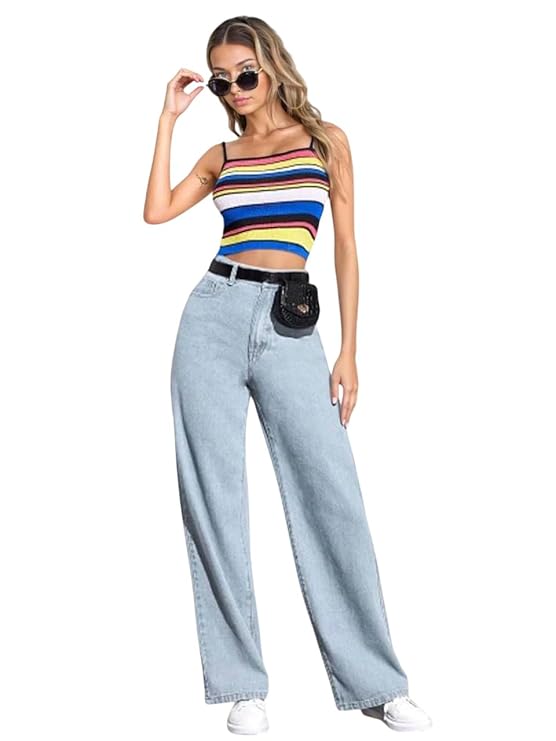 KOTTY Womens High Rise Cotton Blend Relaxed Fit Jeans