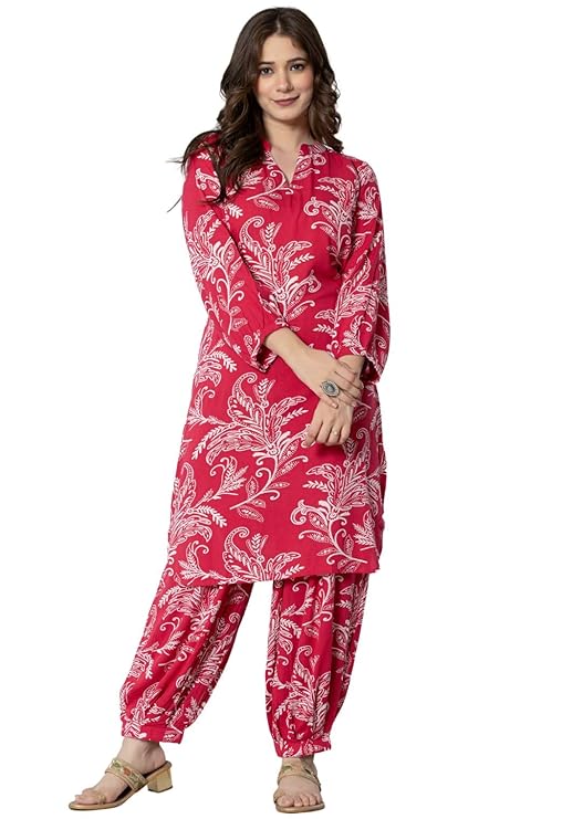 rytras Women’s Pure Cotton Printed Straight Kurta Set with Palazzo Pants – Ethnic Wear, Pink