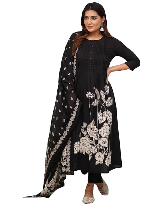 GoSriKi Women’s Viscose Anarkali Kurta Set with Dupatta | Anarkali Suit for Women Cotton | Kurta Palazzo Dupatta Set | 3 Piece Ethnic Wear for Festival & Party | Anarkali Suit for Women