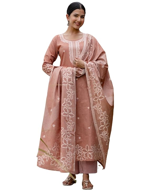 SIRIL Women’s Cotton Jacquard Self Woven Straight Kurta with Pant & Dupatta