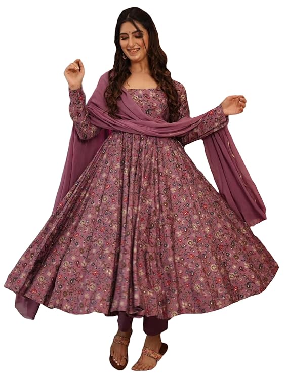ANNI DESIGNER Women’s Cotton Blend Anarkali Kurti Plazzo Dupatta Set | Kurta Sets for Women | Ethnic Suit Set | Anarkali Kurta Set with Dupatta Dress | Cotton Kurti for Women