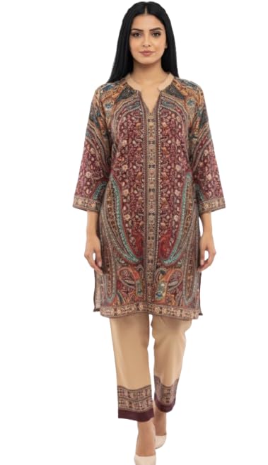 PRUVAVE Women’s Stylish Turkish Cord Set for Women Cotton Poly Satin Digital Print Kurta with Pant Western Co Order Sets Office Wear, Travel Outfit, Casual,Formal