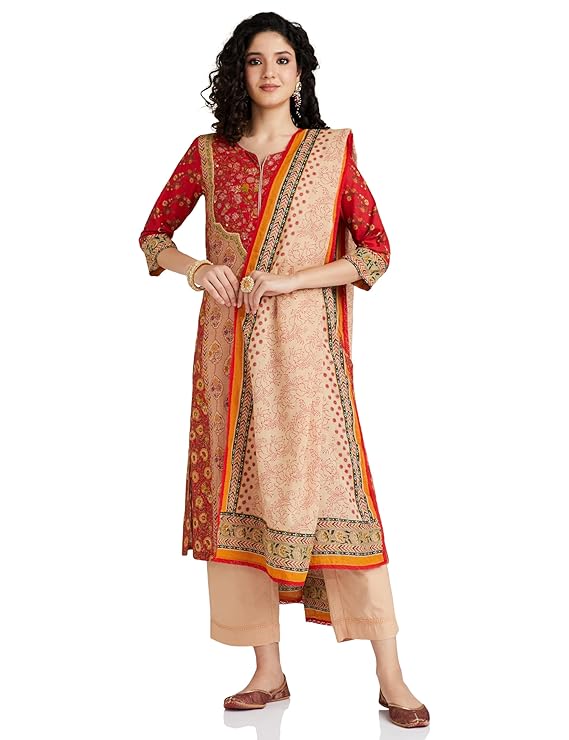 BIBA Women Cotton Straight Kurta Narrow Palazzo Suit Set