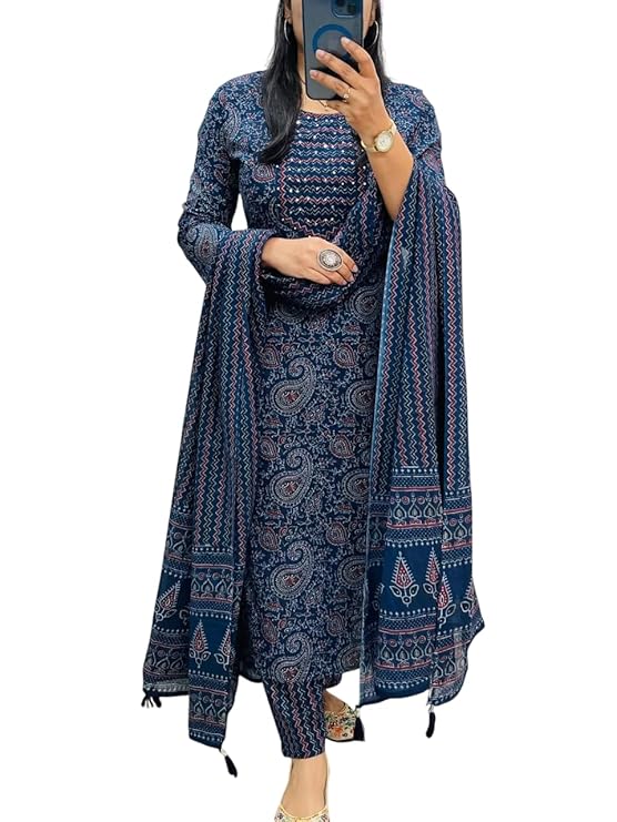 Rangnavi Women’s Printed Stright Kurta with Pant & Dupatta Set | Kurta Set | Ethnic Set