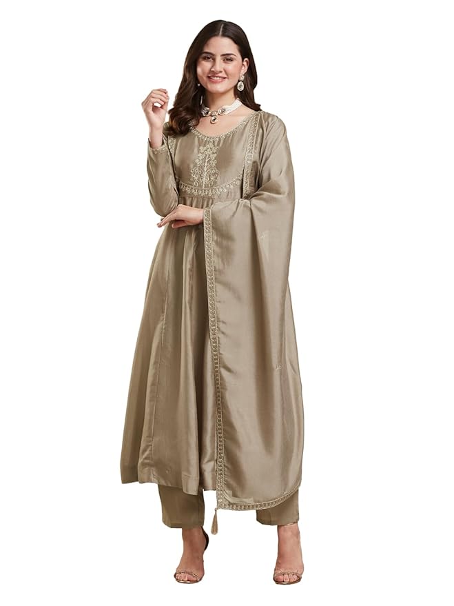 MOKOSH Women’s Silk Anarkali & Pant with Dupatta Set (DCAT-417)