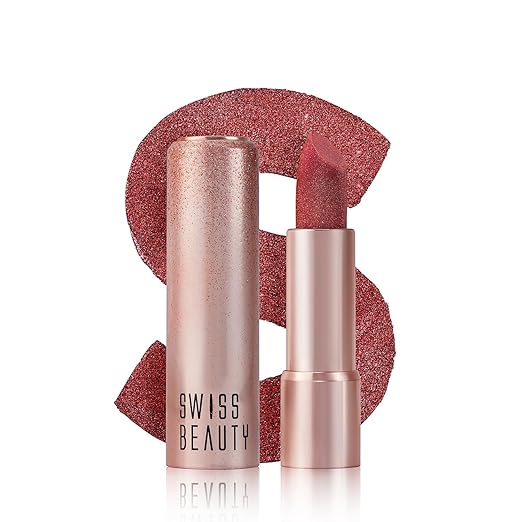 Swiss Beauty More Than Glitter Lipstick | Glittery Finish | Nourishing | With Vitamin C | One Swipe Smooth Glide | Shade- 5 Shine Mauve, 3gm