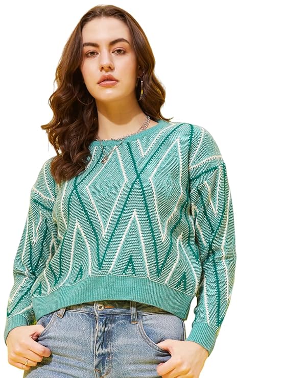 Modeve Self Design Round Neck Casual Women Crop Top Sweater||Winterwear||