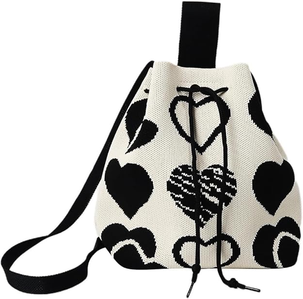Kawn Women’s Crochet Drawstring Bucket Bag, Stylish Tote Purse, Crossbody Shoulder Bag, Boho Chic Handbag for Beaches, Party and Everyday Use.
