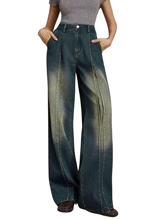 GRECIILOOKS Women’s Loose High Rise Jeans | Pant | Bootcut High Waist | Baggy | Bell Bottom Jeans