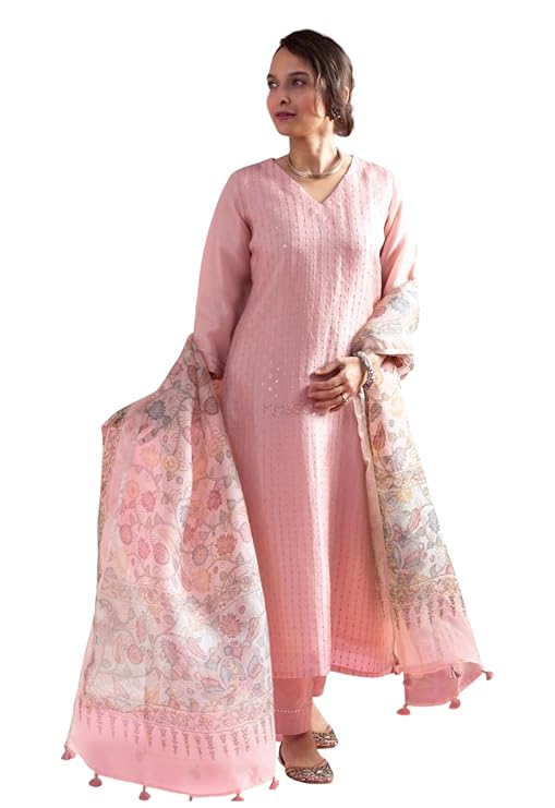 Yashika Women Viscose Chanderi Fabric Straight Kurta, Pant and Dupatta Set | Kurta Set for Women