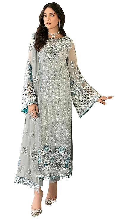 RUDRAPRAYAG Women’s Georgette Fabric With Embroidery Work Traditional Ethnic Semi Stitched Pakistani Long Suit With Work Dupatta