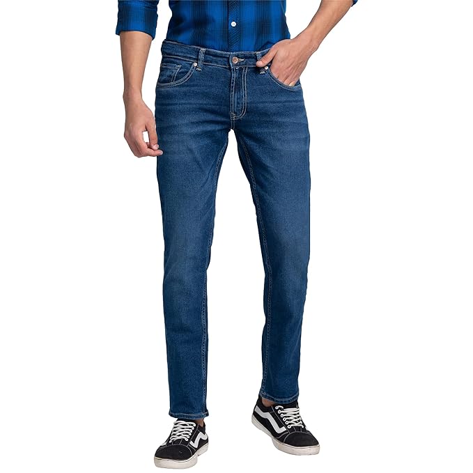 Spykar Men’s Mid Rise Solid Regular Fit Jeans