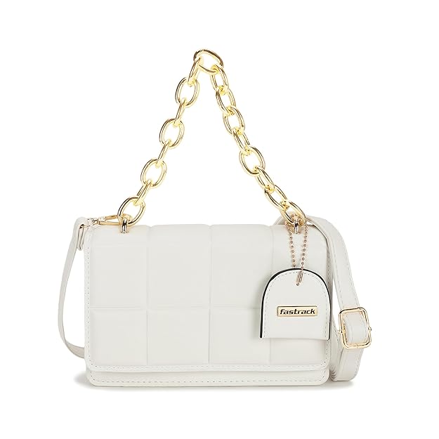 Fastrack PU Quilted Satchel for Women, Girls and Ladies | with Gold Metal Chain and detachable sling strap