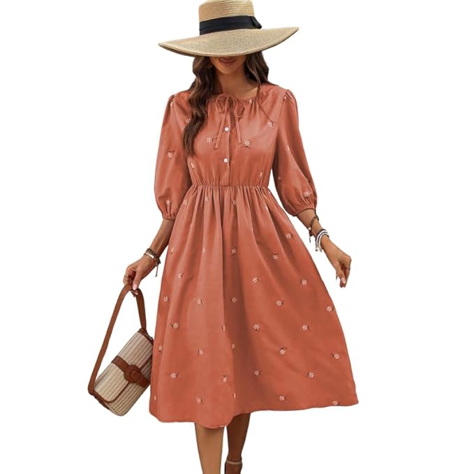 SMOWKLY Cotton Blend Women's Casual Dress Mid-Length Maxi Dress for Woman ||Stylish Frocks for Women ||One Piece Dress for Women || Long Midi Dress for Woman || Party & Beach Wear