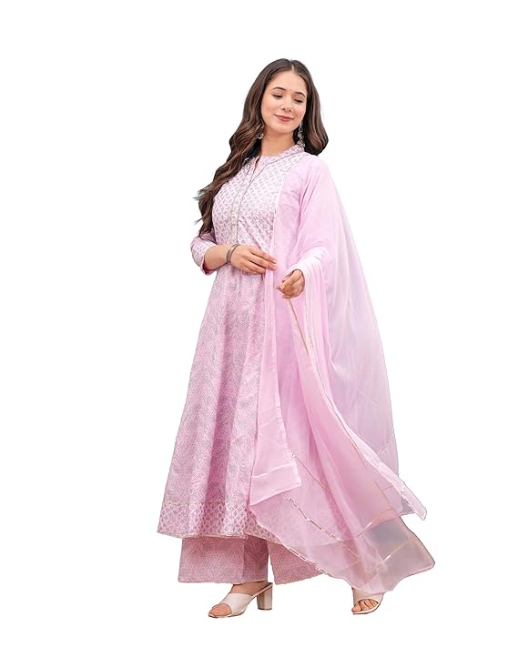 MANHAREE | Women’s Rayon Anarkali Kurta with Pant & Dupatta Set