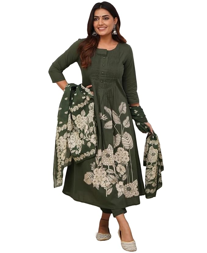 GoSriKi Women’s Viscose Anarkali Kurta Set with Dupatta | Anarkali Suit for Women Cotton | Kurta Palazzo Dupatta Set | 3 Piece Ethnic Wear for Festival & Party | Anarkali Suit for Women