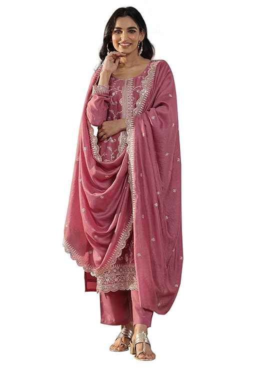 Libas Women’s Silk Blend Kurta Set (49515RL_Pink