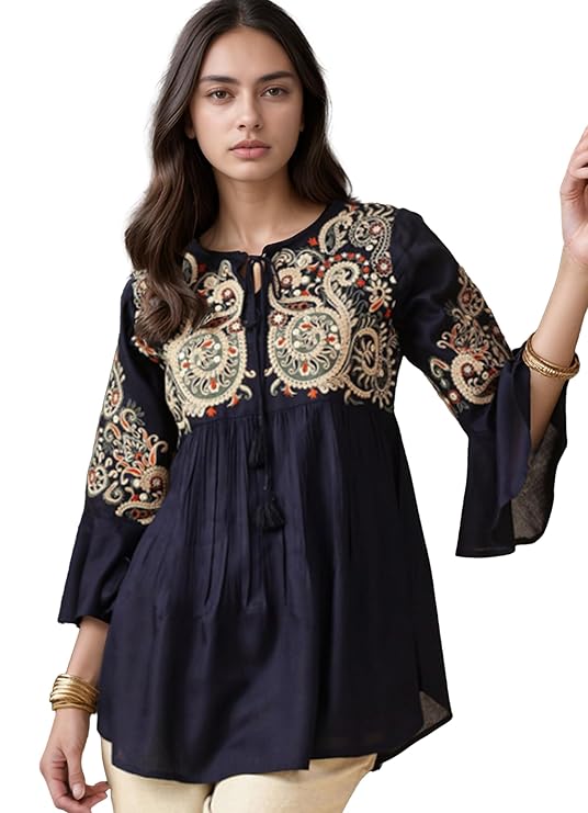 Bee M Pee Designer Rayon Paisley Regular Short Kurti for Women Tunics Latest