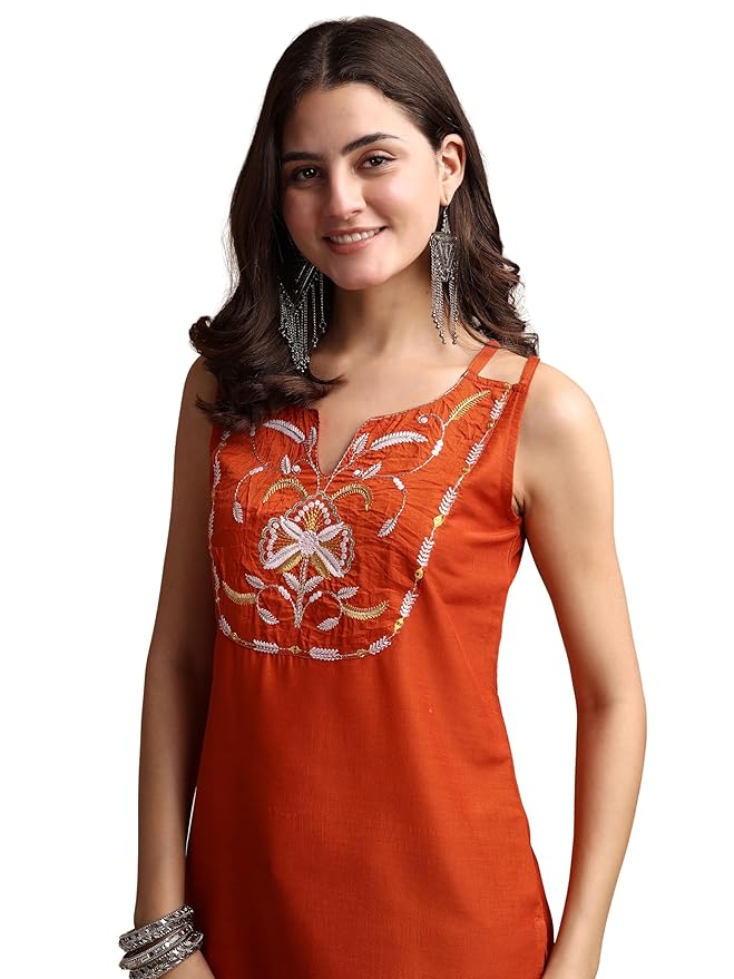 EthnicJunction Women Cotton Silk Regular Fit Yoke Embroidery Shoulder Strpe Rakhi Special Short Kurti,Summer Kurti,Top for Office,Tunics Tops,Summer Kurti,Short Kurti