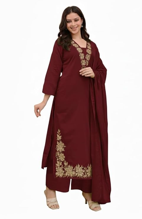 Klosia Women Solid Embroidery Kurta and pant set With Dupatta