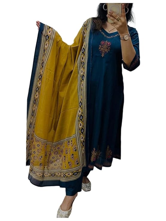 Anni Designer Pure Cotton Anarkali Kurta Set for Women | Embroidered Flared Kurta with Dupatta | Ethnic Kurti Set for Festive & Casual Wear