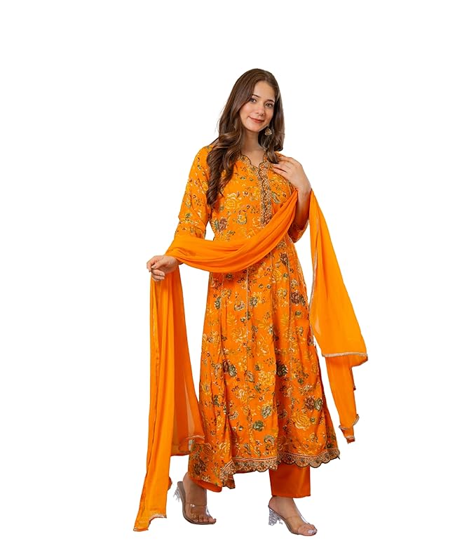 MANHAREE | Women’s Rayon Kurta with Pant & Dupatta Set
