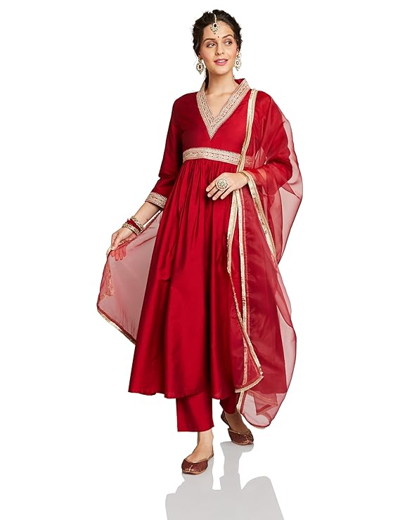 Amazon Brand – Myx Women’s Embroidered Anarkali Kurta Set with Organza Dupatta (Available in Plus Sizes)