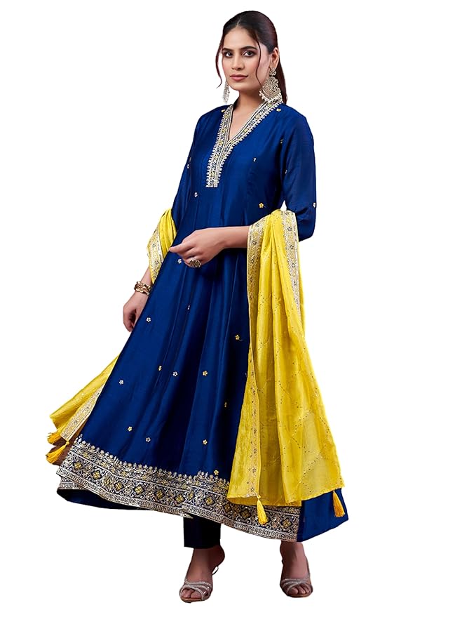 MOKOSH Women’s Silk Embroidered Kurta Pant Dupatta Set (DM-474)