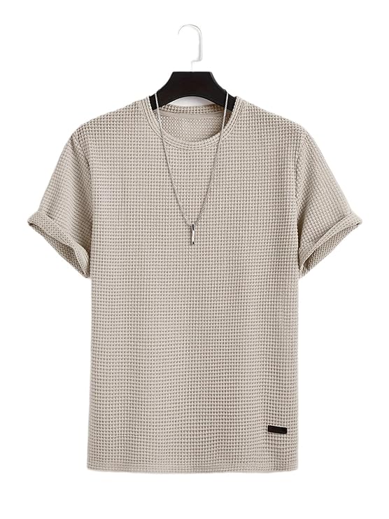 Streetwear Korean Dot Waffle Popcorn Round Neck Cotton Tshirt for Men and Boys