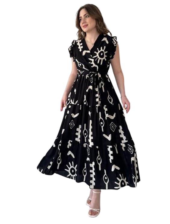 Modestouze Attires Dress for Women Western Maxi Style, Indo Western Dresses, One Piece Long Gown Black Color, A Line Flared Pattern, Ethnic Look Outfit for Women