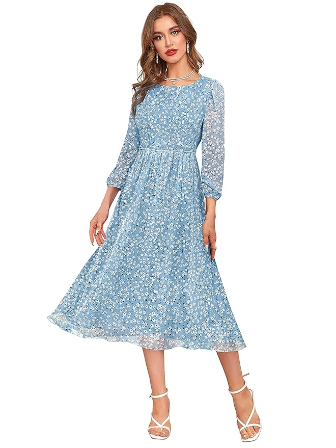 KERI PERRY Women’s Georgette Floral Fit & Flared Western Dress | Dress for Women | A line | Anarkali Dress | Gown Dress | Western Dress | Exclusive Women Dress | Bollywood Dress | Dress | Fashion